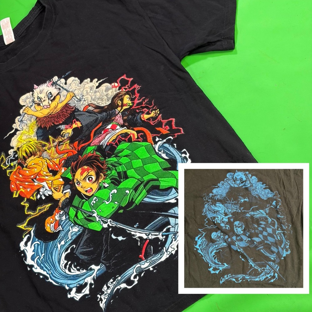 Demon Slayer Tanjiro Kamado T-Shirt Double-Sided Anime Manga Tee Black Cotton